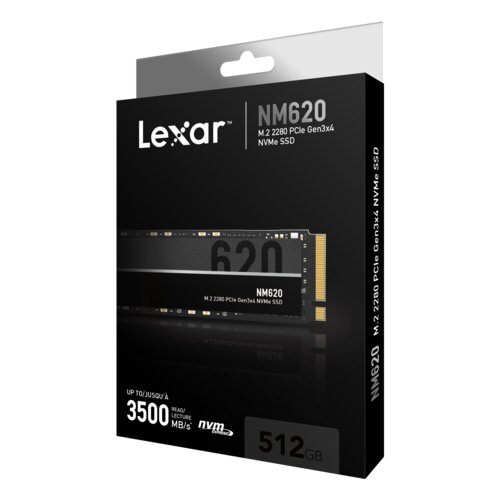 SSD Lexar® NM620 M.2 2280 NVMe PCIe Gen3x4, 512 Go, jusqu'à 3500 Mo/s en lecture et 2400 Mo/s en écriture 