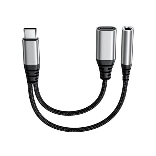 Adaptateur USB-C (M) vers prise audio Jack 3.5mm (F) et port de charge USB-C (F) - Longueur 13cm - Puissance supportée : 6