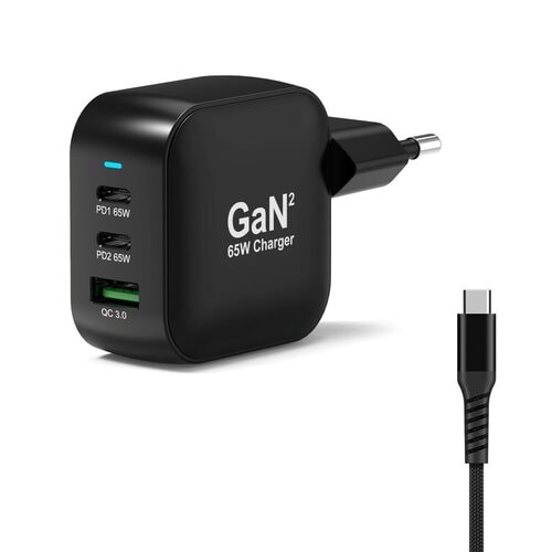 Adaptateur secteur Port Connect - 65 W - Adaptateur universel - 2 USB Type-C - Pour PC, Smartphone, Tablette, Ordinateur P