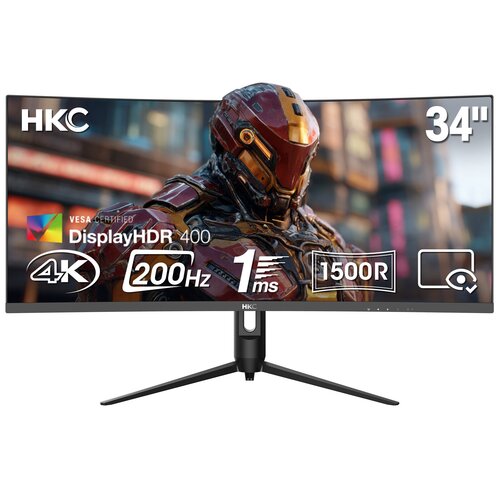 HKC Moniteur incurvé 34'' , Dalle VA 200Hz UWQHD ,1ms,  2*HDMI 2.0+DP 1.4, reglable/ajustable en hauteur