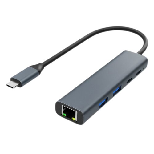Hub USB-C (M) avec 1 port Ethernet (F), 2 ports USB-C (F) et 2 ports USB-A (F) - Ethernet Gigabit 10/100/1000Mbps (RJ45) -