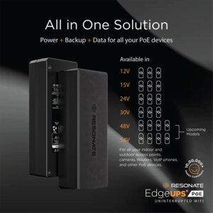 Resonate EdgeUPS PoE 24V | Power Backup for PoE Devices (IP Cameras, Wi-Fi Routers, Access Points, VoIP Phones) | Built-in