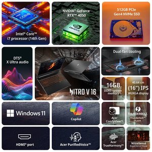 Acer Nitro V 16 ANV16-71 ANV16-71-756C 40.64 cm (16") Gaming Notebook - WUXGA - Intel Core i7 14th Gen i7-14650HX - 16 GB 