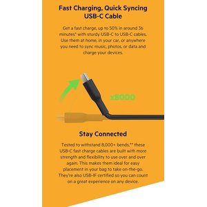 Belkin USB-IF Certified PVC 60 W USB-C to USB-C (Type C) Charge cable, 3.3 Feet / 1 Meter, White