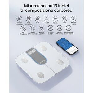 Renpho Elis 1C, Bilancia pesapersone Smart Bluetooth in Vetro Temperato, 13 Metriche Corporee, Display LED e Modalità Bamb