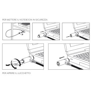 Hamlet Cavo di sicurezza per notebook con Attacco attacco Nano Slot (2,5 x 6 mm), lucchetto a Chiave. Lunghezza 150 cm. Ca