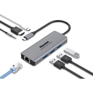 Hamlet Docking Station Universale USB-C  Power delivery 85W - Single Display HDMI - 3 porte USB 3.0 + Lan Gigabit + Uscita