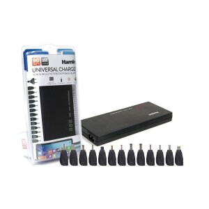 Hamlet Alimentatore Universale Notebook SLIM 90W AUTOSENSING LCD con USB charger da 5V 1A. In dotazione 13 connettori Incl