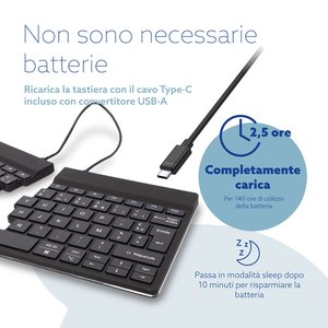 Tastiera ergonomica R-Go Split Break con software di interruzione, tastiera split, QWERTY (IT), Bluetooth, nero