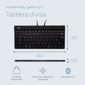 Tastiera ergonomica R-Go Split Break con software di interruzione, tastiera split, QWERTY (IT), Bluetooth, nero