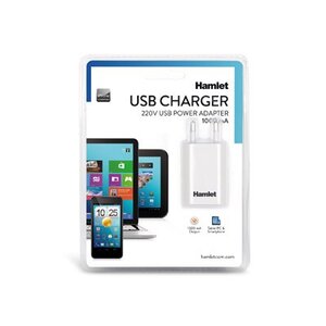 Hamlet Micro Alimentatore 220V / USB per dispositivi portatili quali Tablet PC, SmartPhone, Mp3. Fornisce 1100 mA dalla po
