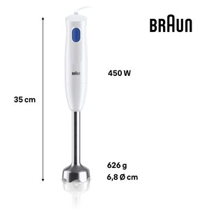 Braun MultiQuick 1 MQ10.201M Minipimer Frullatore ad immersione White, Frullatore per cottura, 450 W, Bianco