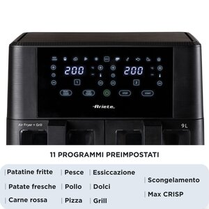Ariete 4631 Friggitrice ad aria Doppia 9L, 2400W, Capacità totale 9L, 11 programmi, Multifunzione, Fino a 3,6 kg di fritto