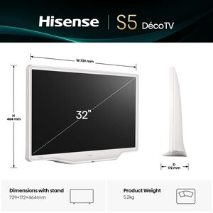 Hisense 32S5Q, 81,3 cm (32"), 1920 x 1080 Pixel, QLED, Smart TV, Wi-Fi, Argento, Bianco
