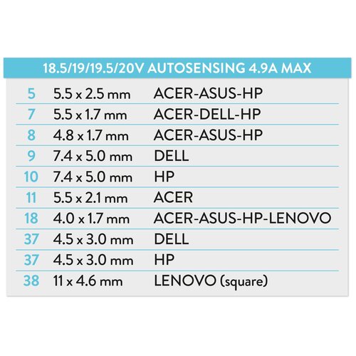 Hamlet Alimentatore Universale notebook compact 90W, selezione voltaggio automatico 18,5 - 19,0 - 19,5 - 20V. Inclusi 10 c