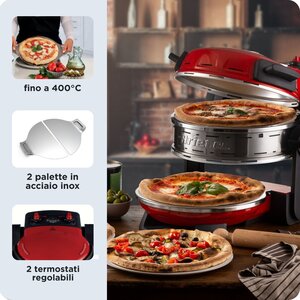 Ariete 927 Pizzeria , Forno pizza doppio, 2300 W, 2 pietre refrattarie, 2 pizze in 4 minuti, 2 termostati, Diametro 32 cm,