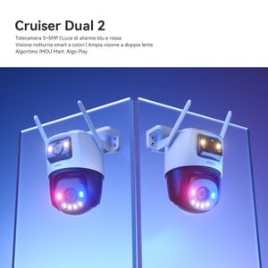 Telecamera IP Cruiser Dual 2 6MP, risoluzione doppia lente totale 6MP, 1 lente fissa 2K/3MP (panoramica 0~260° e inclinazi