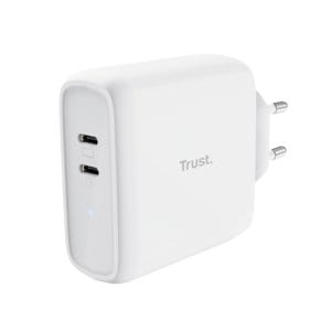 Caricatori PC TRUST MAXO 65W USB C - BIANCO - 75% PLASTICA RICICLATA - ADATTATORE CON 2 PORTE USB C - CAVO NON INCLUSO