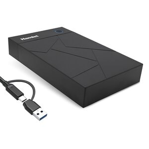 Hamlet Box Hard Disk 3.5 pollici SATA I/II/III ad alta capacità fino 8 TB. Interfaccia USB 3.2 Gen 1 SuperSpeed con cavo doppio connettore USB-C e USB-A incluso. Alimentatore esterno.Design senza viti