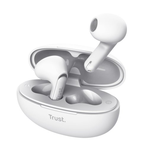 Auricolari TRUST YAVI EARPHONES BT ENC - BIANCO - 35% PLASTICA RICICLATA - WIRELESS - RIDUZIONE DEL RUMORE MICROFONO