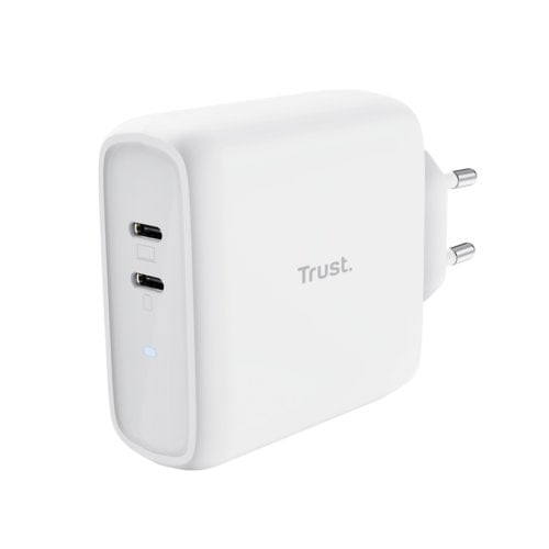 Caricatori PC TRUST MAXO 65W USB C - BIANCO - 75% PLASTICA RICICLATA - ADATTATORE CON 2 PORTE USB C - CAVO NON INCLUSO