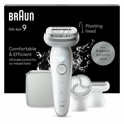 Braun Silk-épil 9 9-061, Epilatore Elettrico Donna Per Una Epilazione Facile, Pelle Liscia a Lungo, Bianco/Argento, Argent