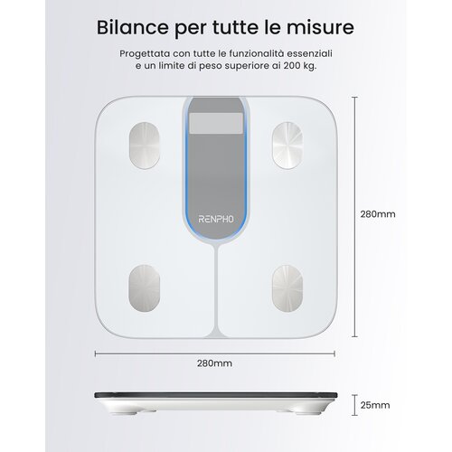Renpho Elis 1C, Bilancia pesapersone Smart Bluetooth in Vetro Temperato, 13 Metriche Corporee, Display LED e Modalità Bamb