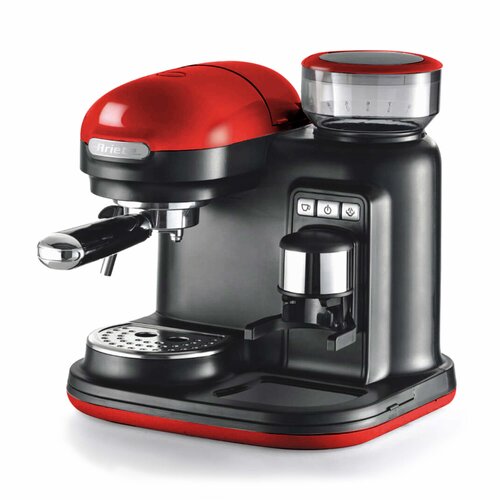 Ariete 1318 Macchina da Caffè con Macinacaffè, 1 filtro, Montalatte, 15 bar, 1080 Watt, 0,8 Litri, Linea Moderna, colore R