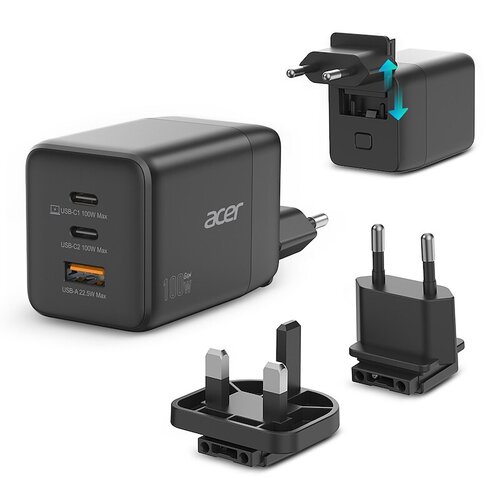 Adattatore CA Acer - 100 W - Adattatore universale - 2 USB di tipo C - Per Computer portatile, Tablet PC, Smartphone - Eur