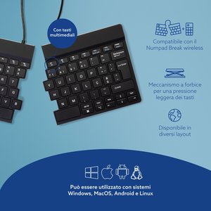 Tastiera ergonomica R-Go Split Break con software di interruzione, tastiera split, QWERTY (IT), Bluetooth, nero