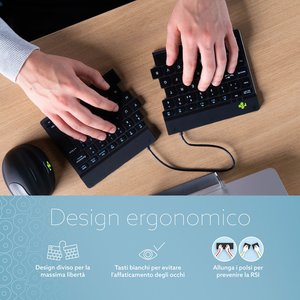 Tastiera ergonomica R-Go Split Break con software di interruzione, tastiera split, QWERTY (IT), Bluetooth, nero