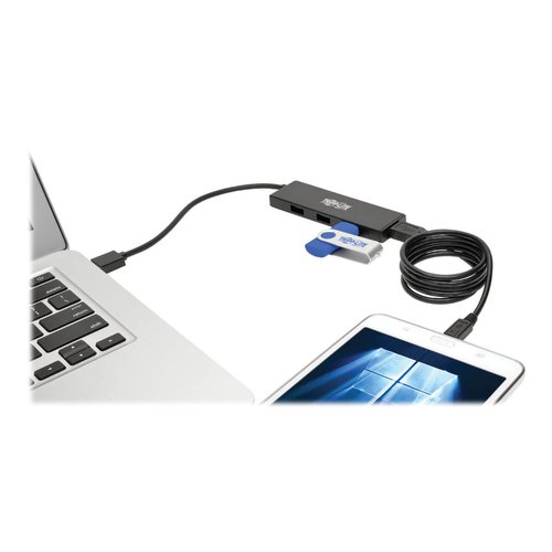 4PORT PORTABLE SLIM USB HUB USB 3.0 SUPERSPEED BUILT IN CABLE
