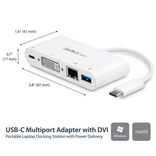 USB C MULTIPORT ADAPTER 60W PD DVI-D USBC MINI TRAVEL DOCK W/ USB