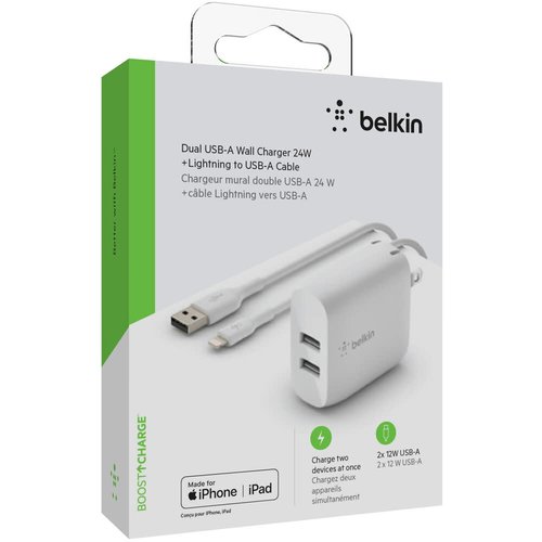 BOOST CHARGE DUAL USB-A WALL CHARGER 24W + LIGHTNING-USB-A CABLE