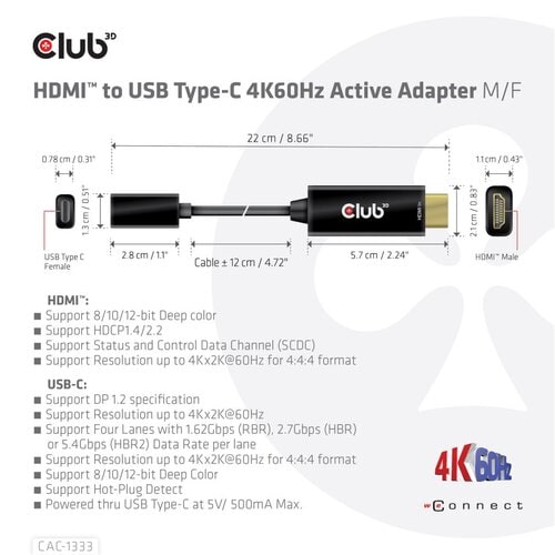 HDMI TO USB-C 4K60HZ ADAPTER ACTIVE ADAPTER M/F SUPPORT DP1.2