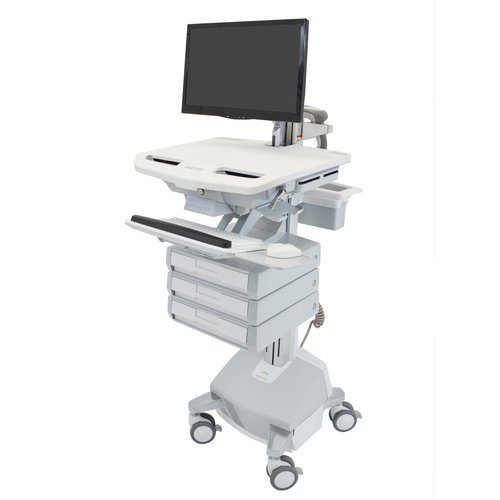 Ergotron StyleView Cart with LCD Arm, LiFe Powered, 3 Drawers (1x3