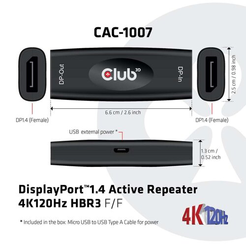 DISPLAYPORT 1.4 4K 120HZ ACTIVE REPEATER F-F ADAPTER